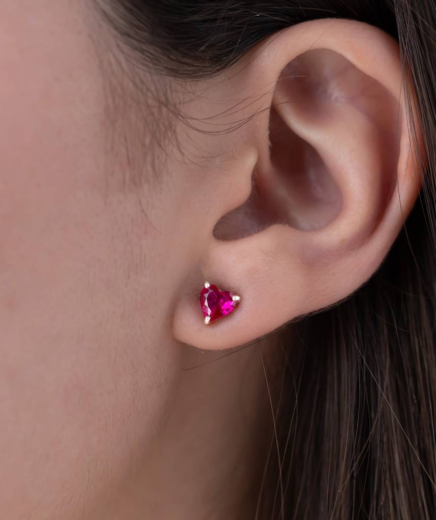 18K Gold Vermeil 18K Gold Vermeil Ruby Heart Studs : KES0034-Gold