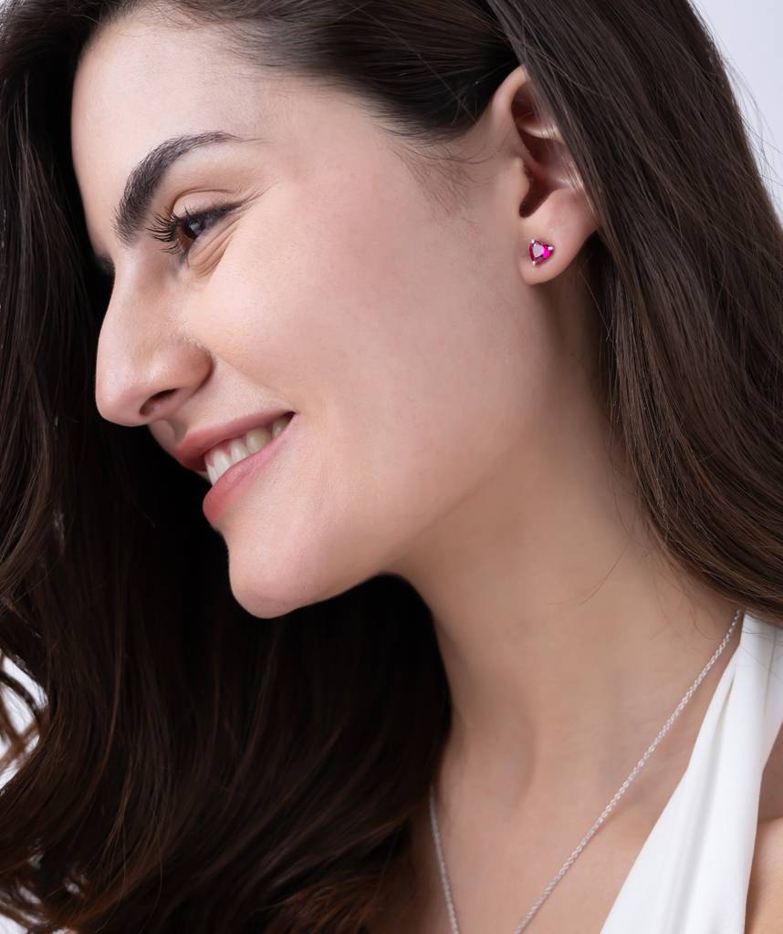18K Gold Vermeil 18K Gold Vermeil Ruby Heart Studs : KES0034-Gold