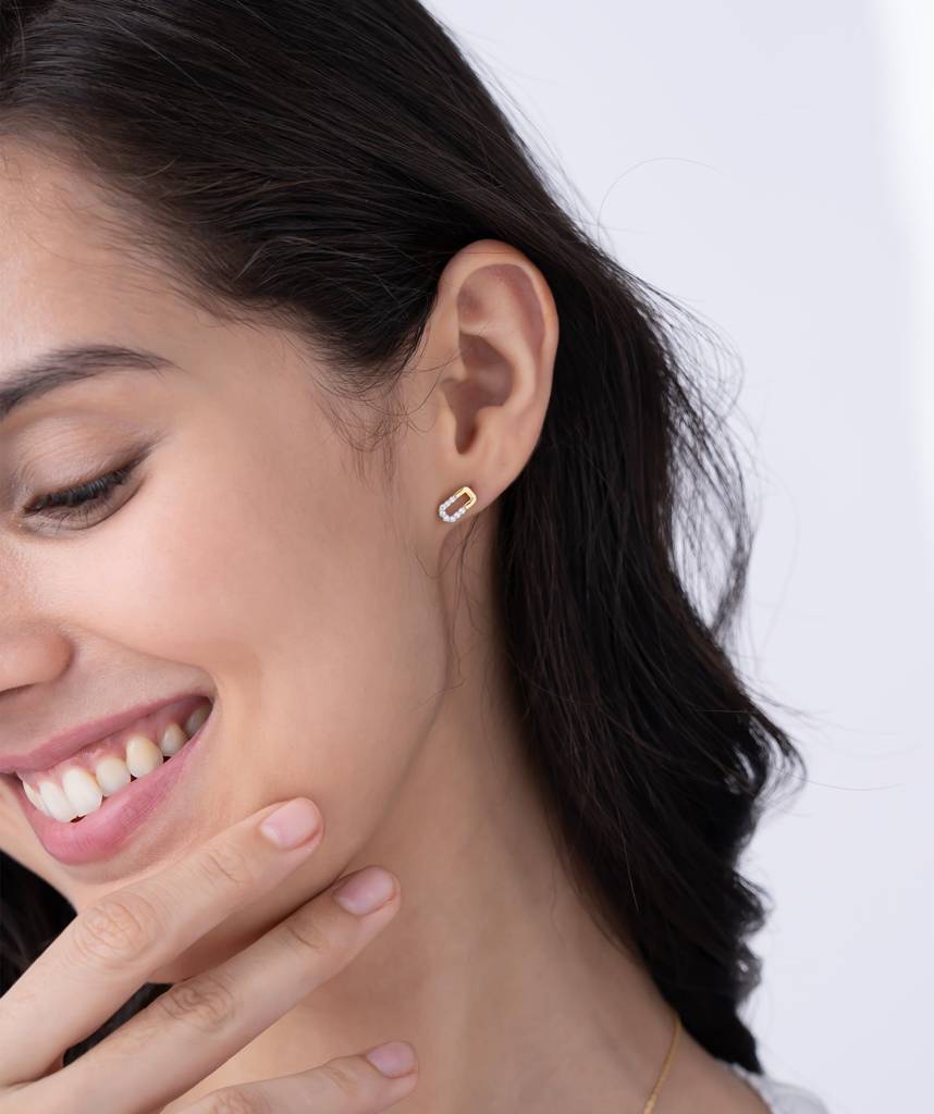 18K Gold Vermeil Geometric Diamond Stud Earrings : KES0033-Gold
