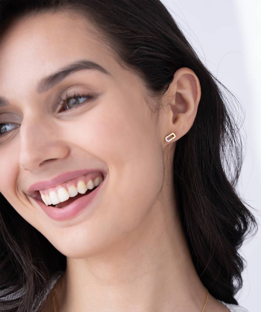 18K Gold Vermeil Geometric Diamond Stud Earrings : KES0033-Gold