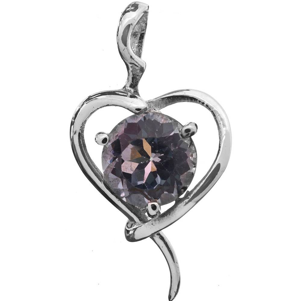 Sterling Silver Pendant With Stylish Heart Shape And Faceted Gemstone : LAD82--bluetopaz
