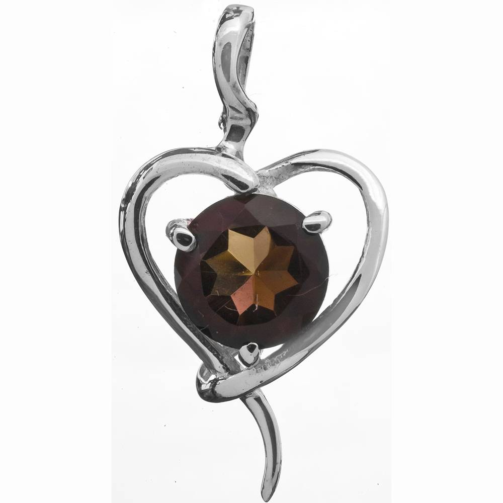 Sterling Silver Pendant With Stylish Heart Shape And Faceted Gemstone : LAD82--smokyquartz