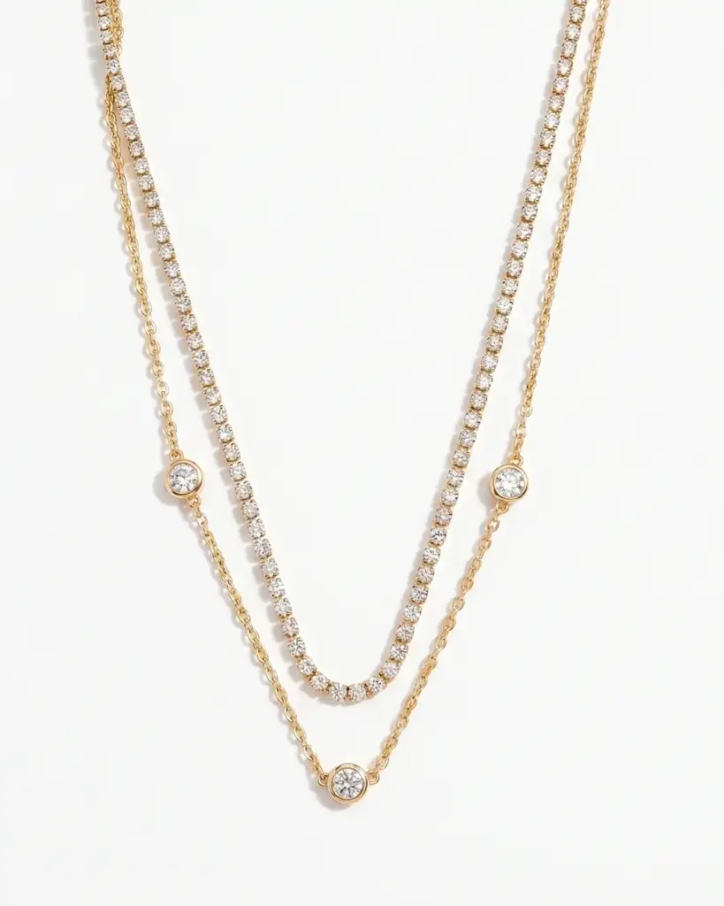 Layered Tennis Station Necklace : TN119