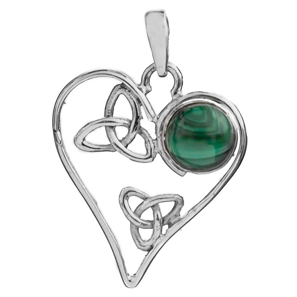 Sterling Silver Pendant With Heart-Shape And Faceted Gemstone : LBN19--malachite