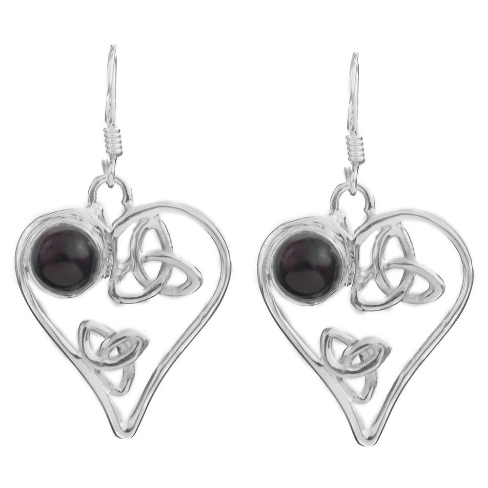 Sterling Silver Earrings With Ethnic Heart-Shape Design And Faceted Gemstone : LBN21--blackonyx