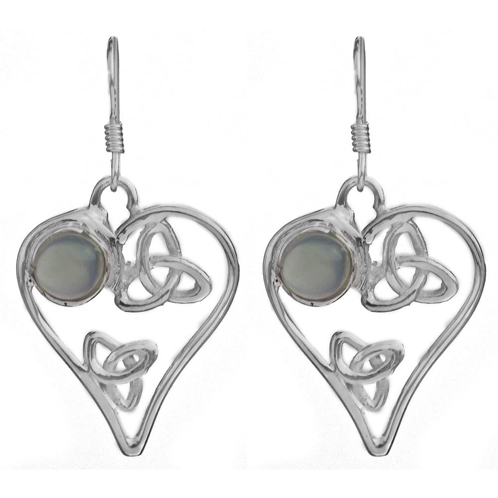 Sterling Silver Earrings With Ethnic Heart-Shape Design And Faceted Gemstone : LBN21--bluechalcedony