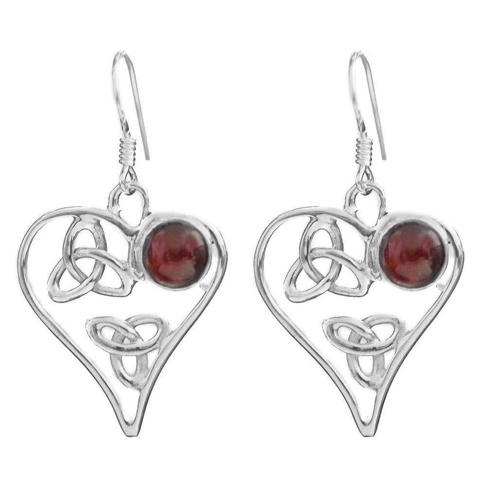 Sterling Silver Earrings With Ethnic Heart-Shape Design And Faceted Gemstone : LBN21--garnet