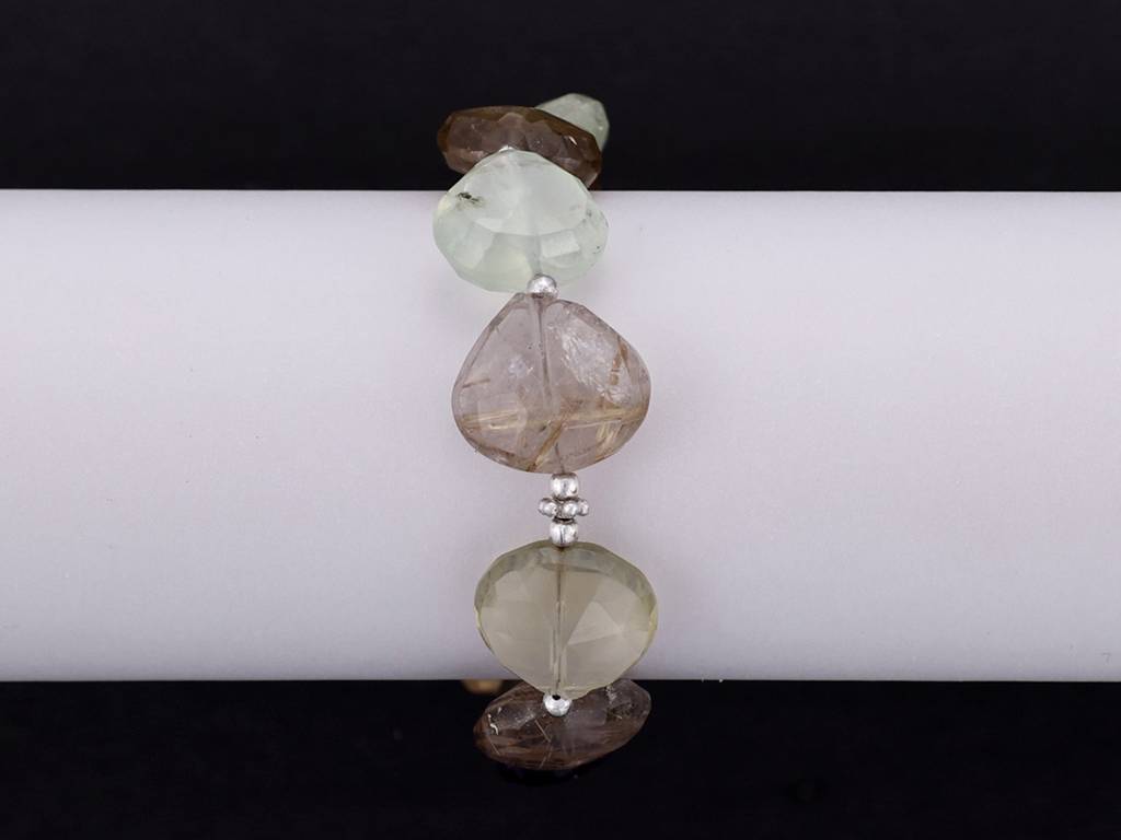 Sterling Silver Bracelet With Faceted Multicolor Gemstone And Heart Shape Briolette : LDA392