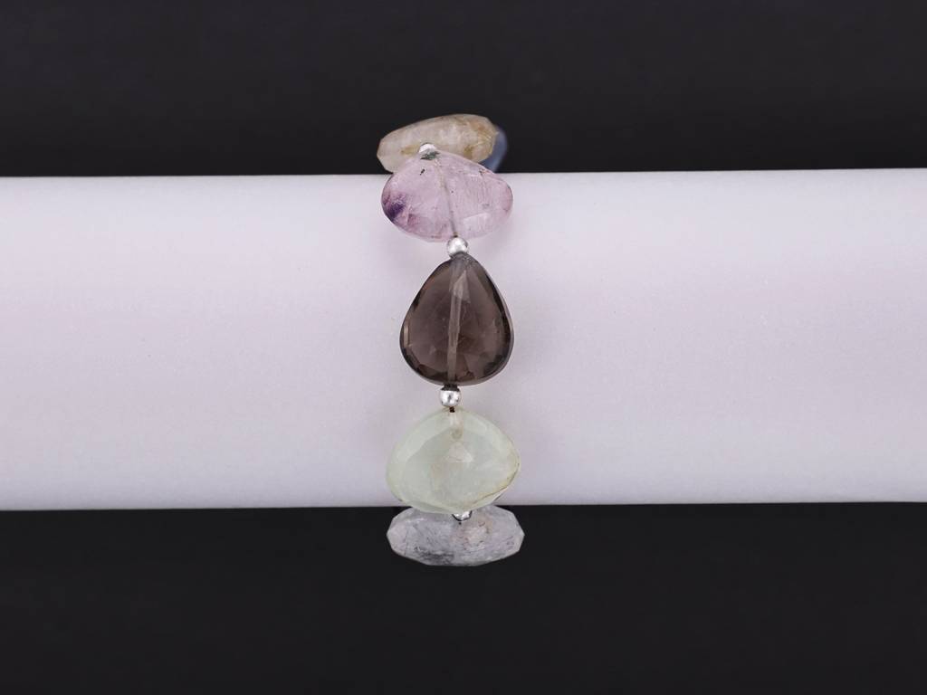 Sterling Silver Bracelet With Faceted Multicolored Gemstone And Heart Shape Briolette : LDA408