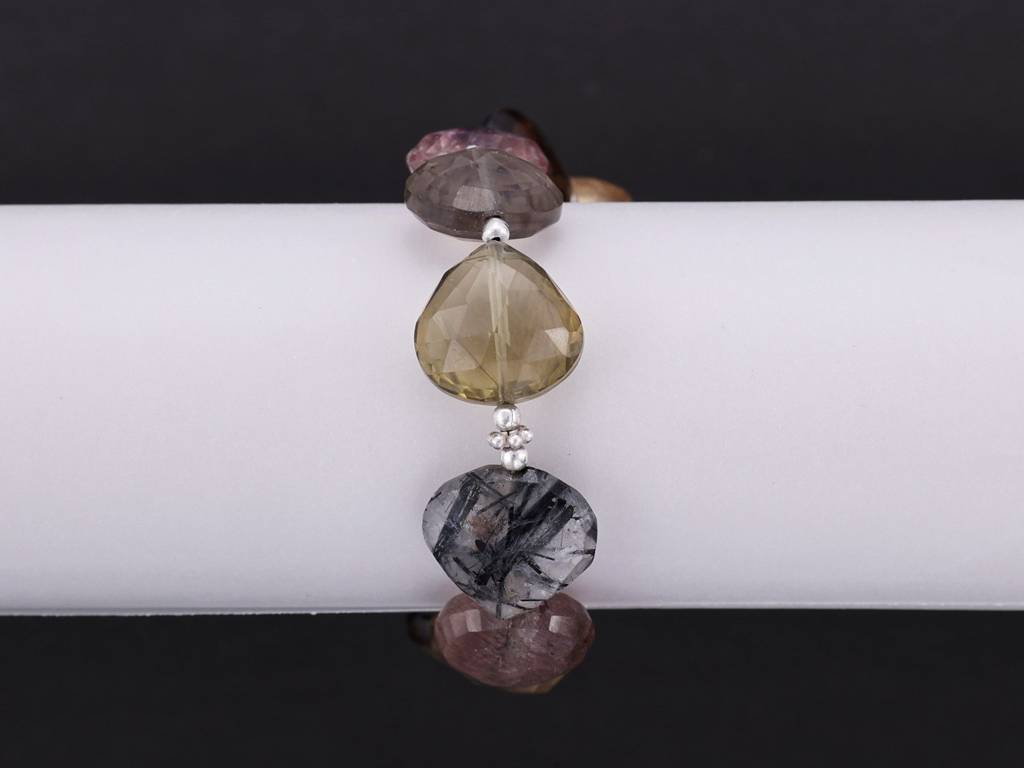 Sterling Silver Bracelet With Faceted Multi-Colored Gemstone And Heart Shape Briolette : LDA409
