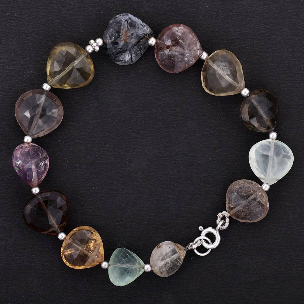 Endless Necklace Labradorite and Quartz Station Style Sterling Silver Endless Necklace Labradorite and Quartz Station Style Sterling Silver