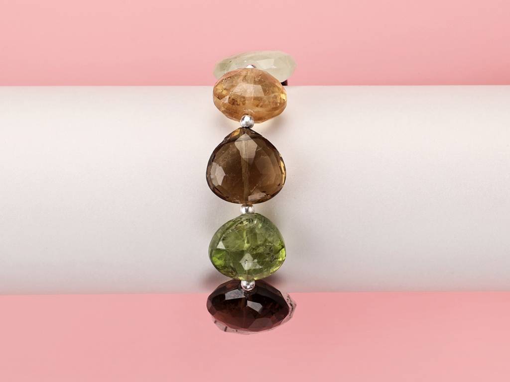 Sterling Silver Bracelet With Faceted Multiple Gemstone And Heart Shape Briolette : LDA414