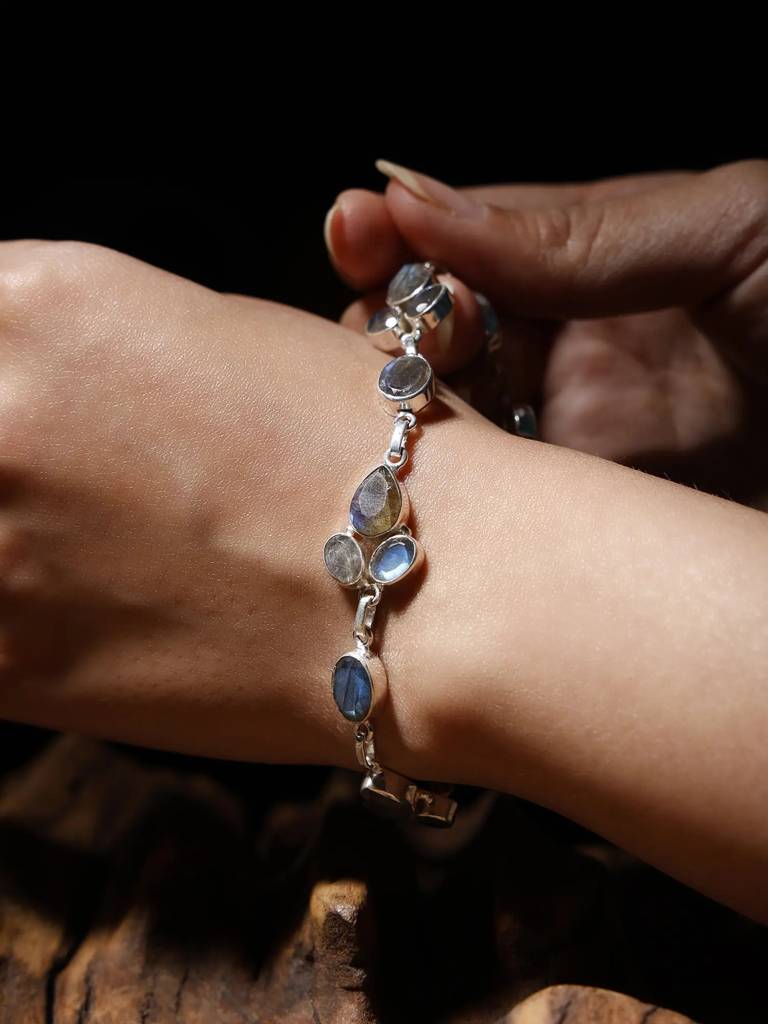 Faceted Labradorite Gemstone Sterling Silver Bracelet : LDD137