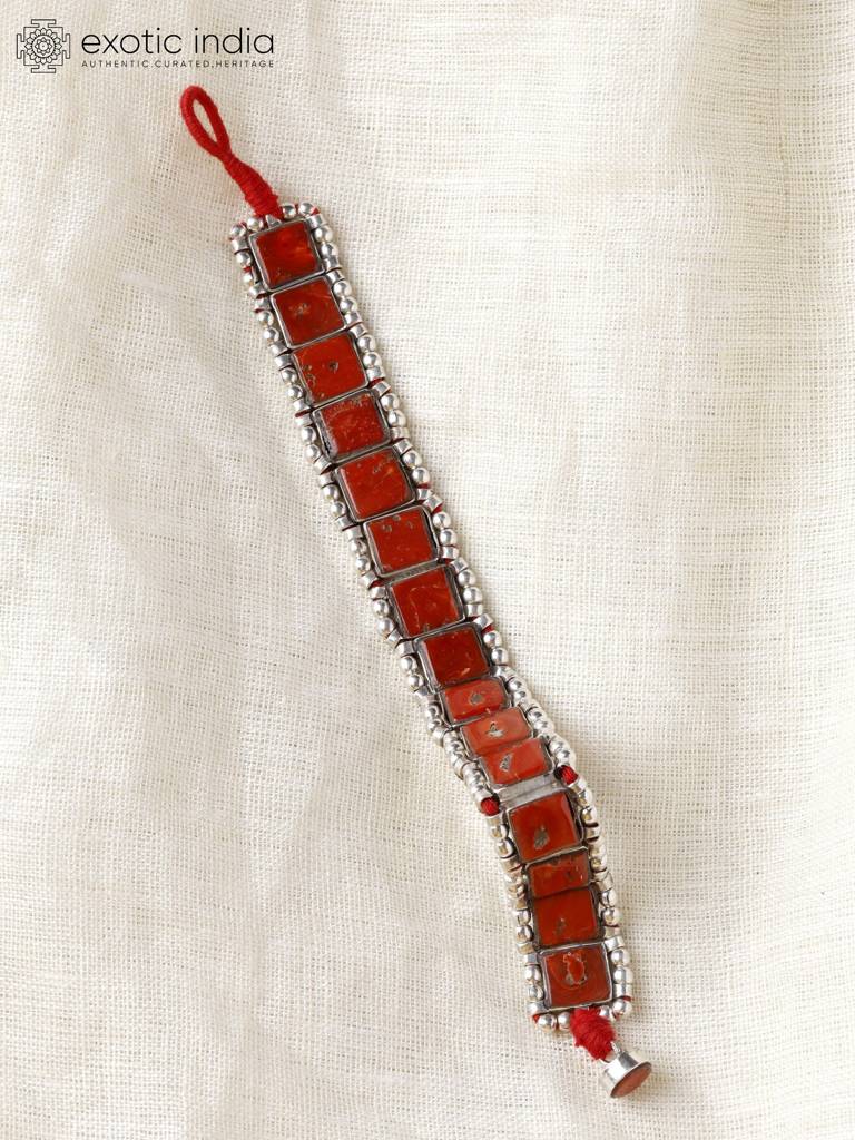 Sterling Silver Bracelet With Square Cut Coral Gemstone : LDD288