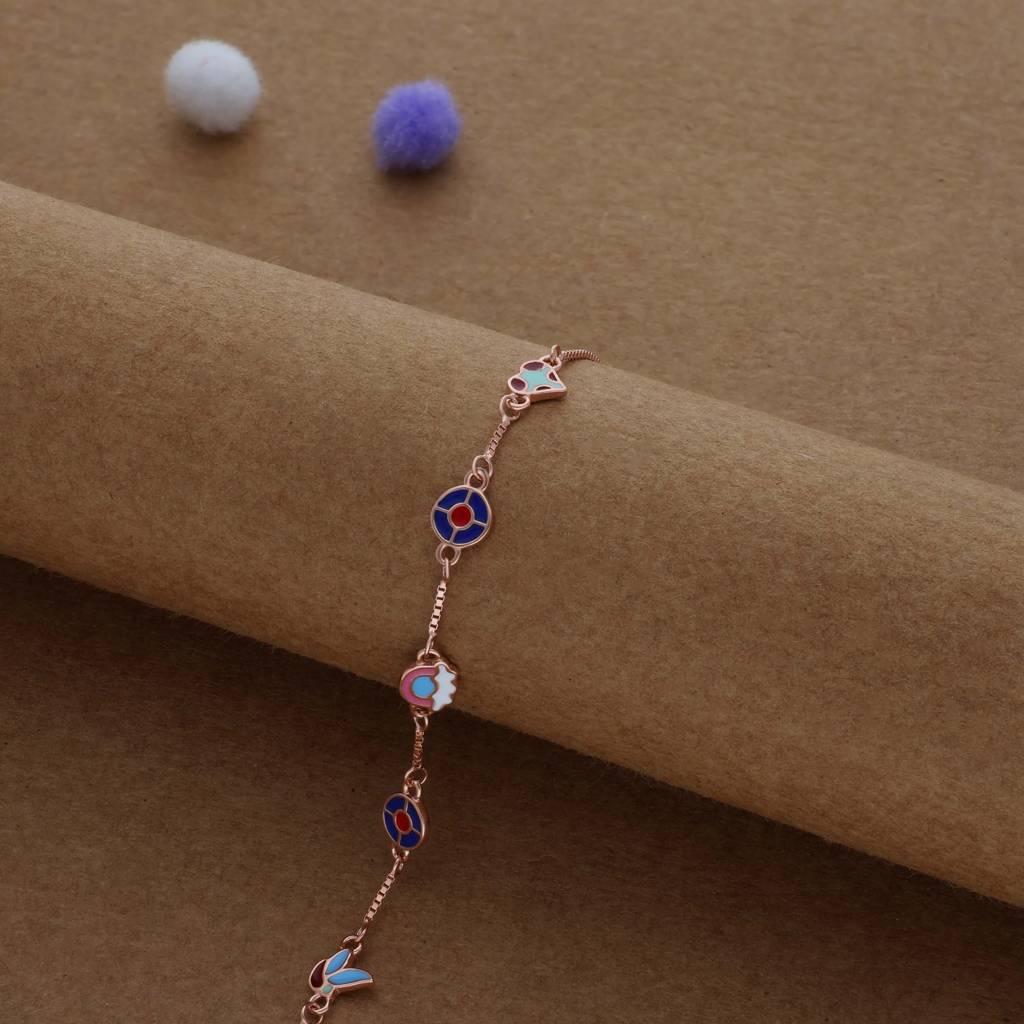 Little Love Loop Rose Gold Polish Kid Silver Bracelet ( 1-7 Yrs) | 925 Hallmark | Adjustable : KB-BR-RG-U-112-S