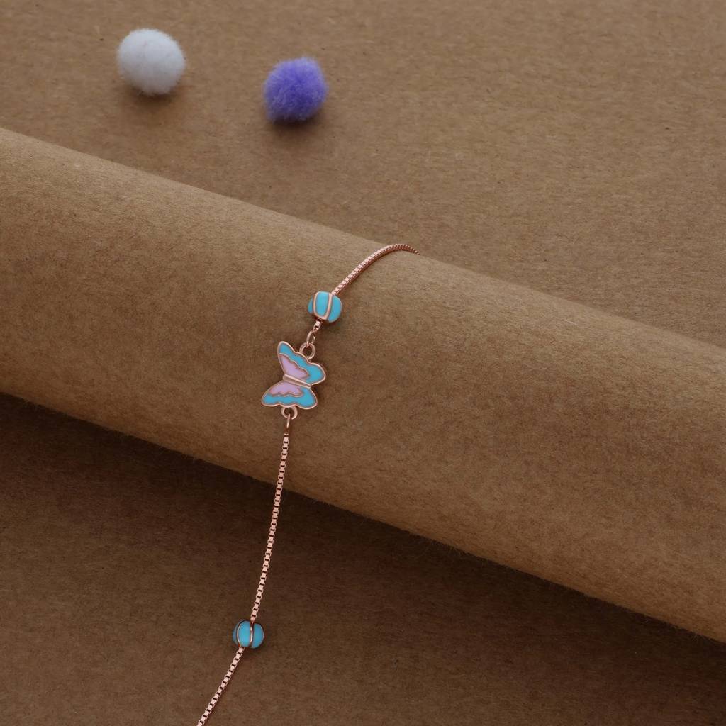 Little Sky Butterfly Rose Gold Polish Kid Silver Bracelet ( 1-7 Yrs) | 925 Hallmark | Adjustable : KB-BR-RG-U-111-S