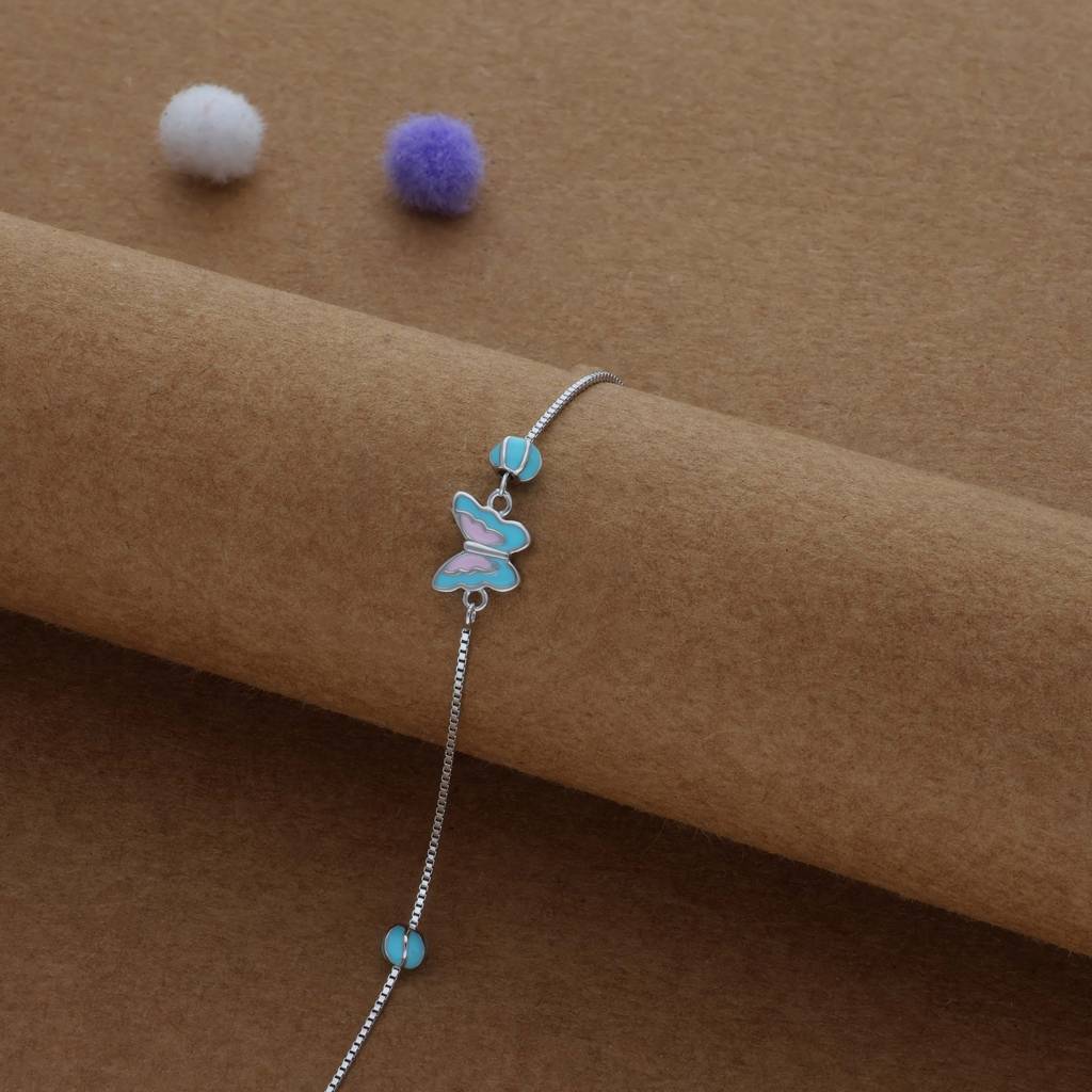 Little Sky Butterfly Kid Silver Bracelet ( 1-7 Yrs) | 925 Hallmark | Adjustable : KB-BR-RH-U-111-S