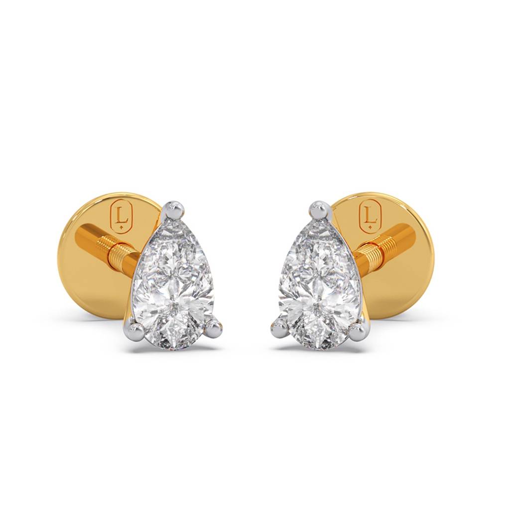 Pear Cut Cvd Diamond 14K Yellow Gold Stud Earrings For Women | Bis Hallmark And Igi Certified Vvs Vs Ef Lab Grown  : LJ-E00169