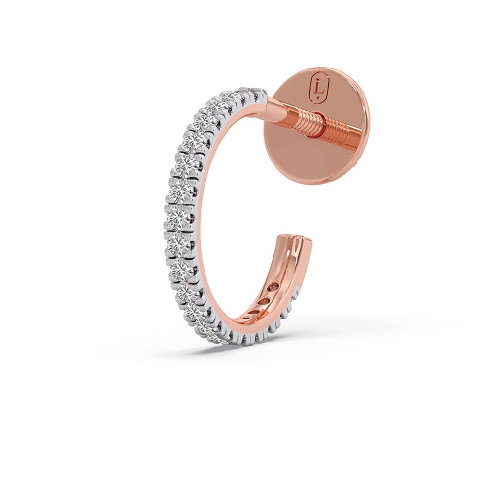 14K Yellow Gold Bis Hallmarked Pure Gold And Cvd Diamond Half Hoop Earrings For Women | Fine Jewelry Gifting For B : LJ-E00263