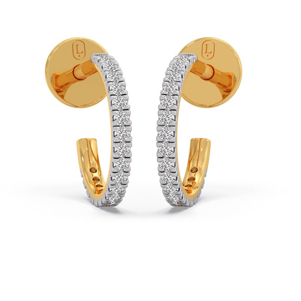 14K Yellow Gold Bis Hallmarked Pure Gold And Cvd Diamond Half Hoop Earrings For Women | Fine Jewelry Gifting For B : LJ-E00263