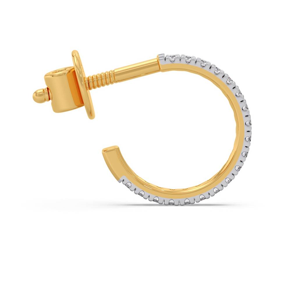 14K Yellow Gold Bis Hallmarked Pure Gold And Cvd Diamond Half Hoop Earrings For Women | Fine Jewelry Gifting For B : LJ-E00263