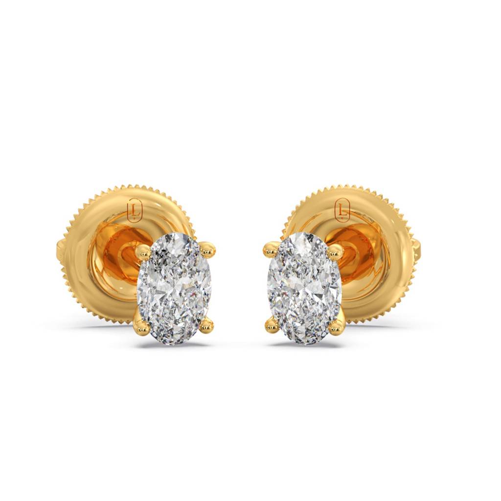 Oval Solitaire Lab Grown Diamond Stud Earrings For Women |Bis Hallmarked And Igi Certified Vvs-Vs Ef Cvd Diamonds : LJ-E00358