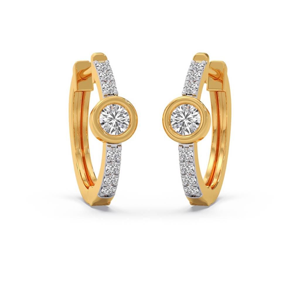 14K Yellow Gold And 0.252 Ct Lab Grown Diamond Earring For Women| Hinged Back Hoop Earrings | Perfect For Annivers : LJ-E00389