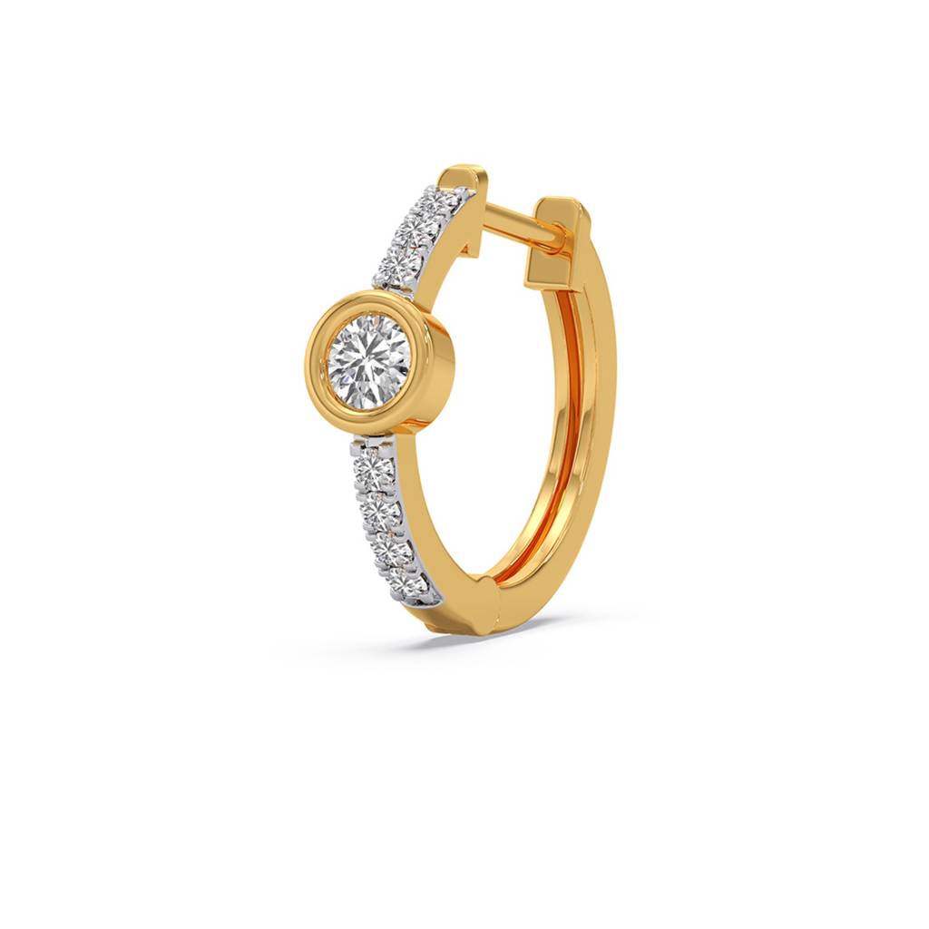 14K Yellow Gold And 0.252 Ct Lab Grown Diamond Earring For Women| Hinged Back Hoop Earrings | Perfect For Annivers : LJ-E00389