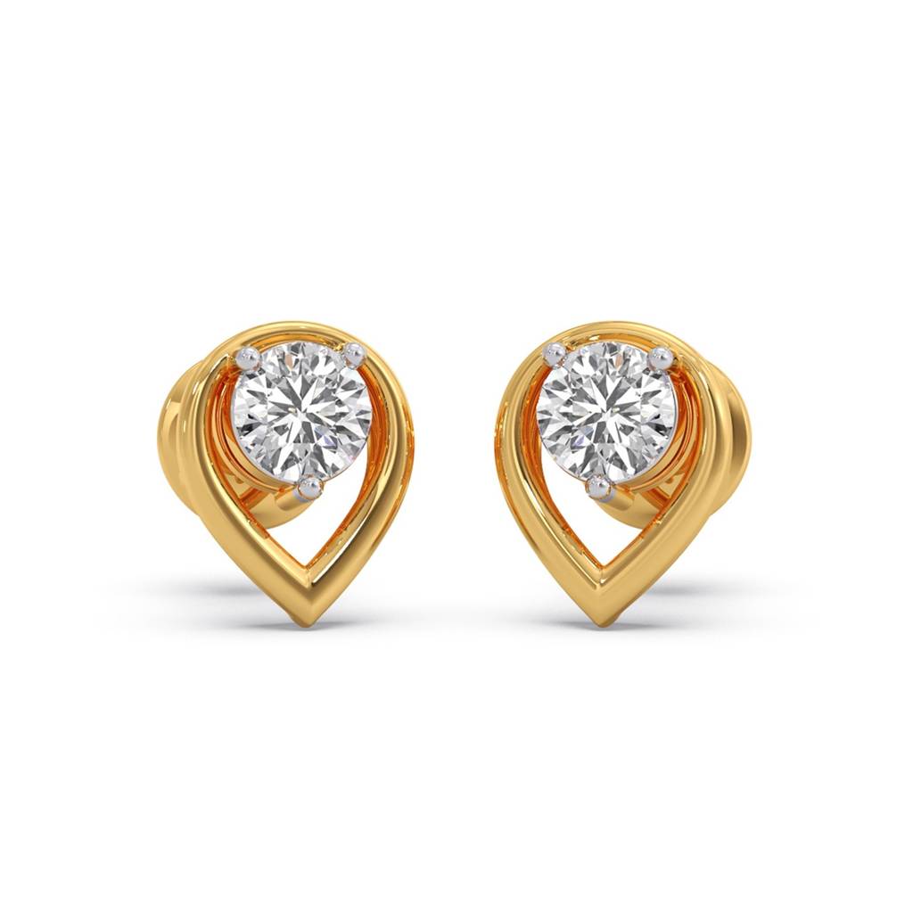 Majesty Round Solitaire Stud Earrings Yellow Gold And 0.295 Ct Lab Grown Diamond Earring For Women| Stud Earrings  : LJ-E00397