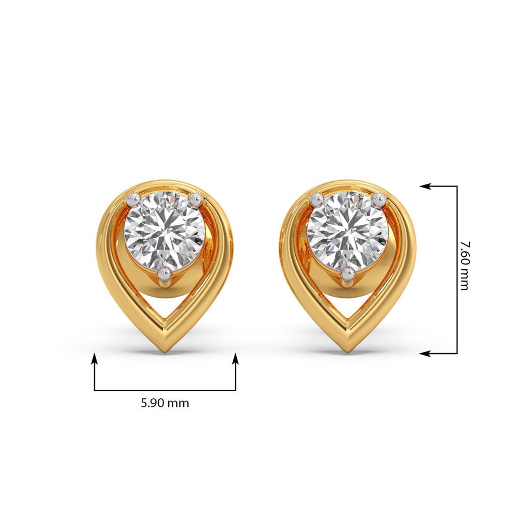 Majesty Round Solitaire Stud Earrings Yellow Gold And 0.295 Ct Lab Grown Diamond Earring For Women| Stud Earrings  : LJ-E00397