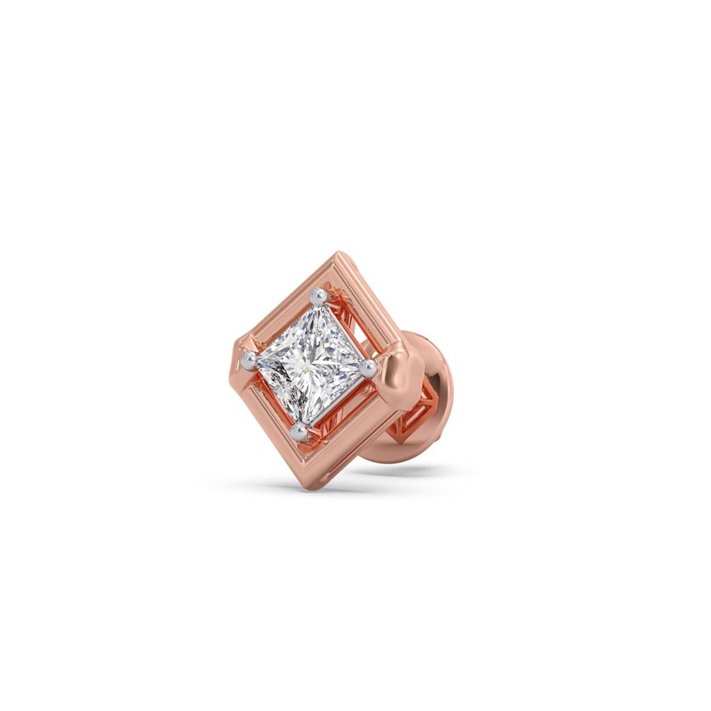 Rhombus Princess Solitaire Stud Earrings Yellow Gold And 0.338 Ct Lab Grown Diamond Earring For Women| Stud Earrin : LJ-E00399