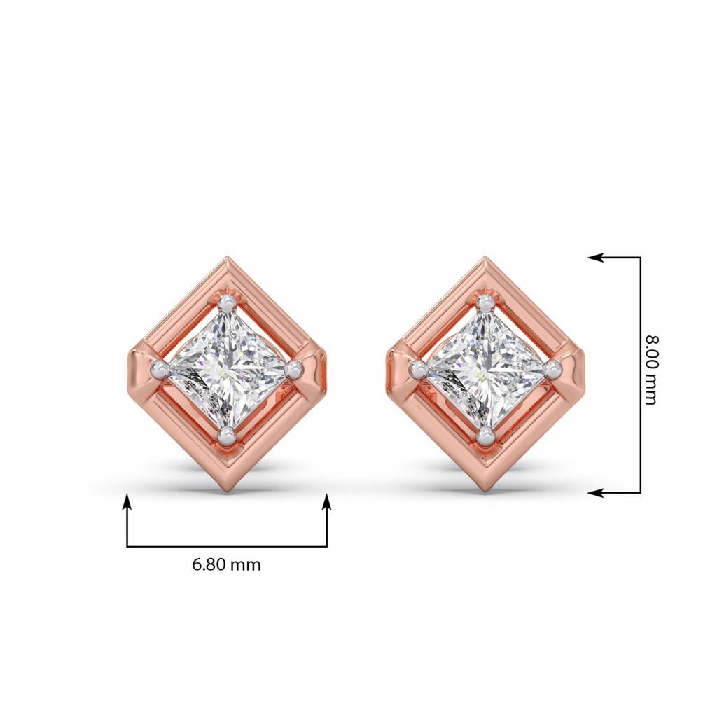 Rhombus Princess Solitaire Stud Earrings Yellow Gold And 0.338 Ct Lab Grown Diamond Earring For Women| Stud Earrin : LJ-E00399