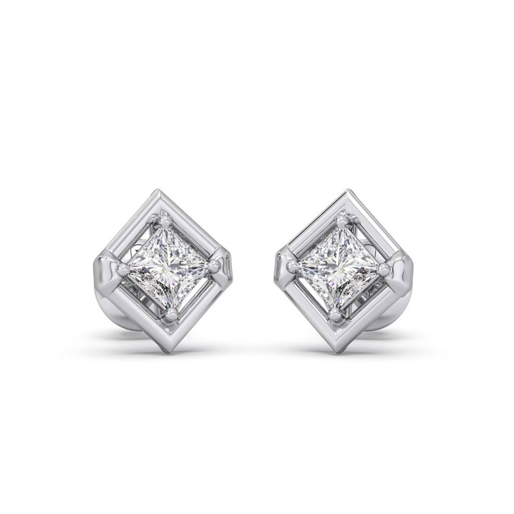 Rhombus Princess Solitaire Stud Earrings Yellow Gold And 0.338 Ct Lab Grown Diamond Earring For Women| Stud Earrin : LJ-E00399
