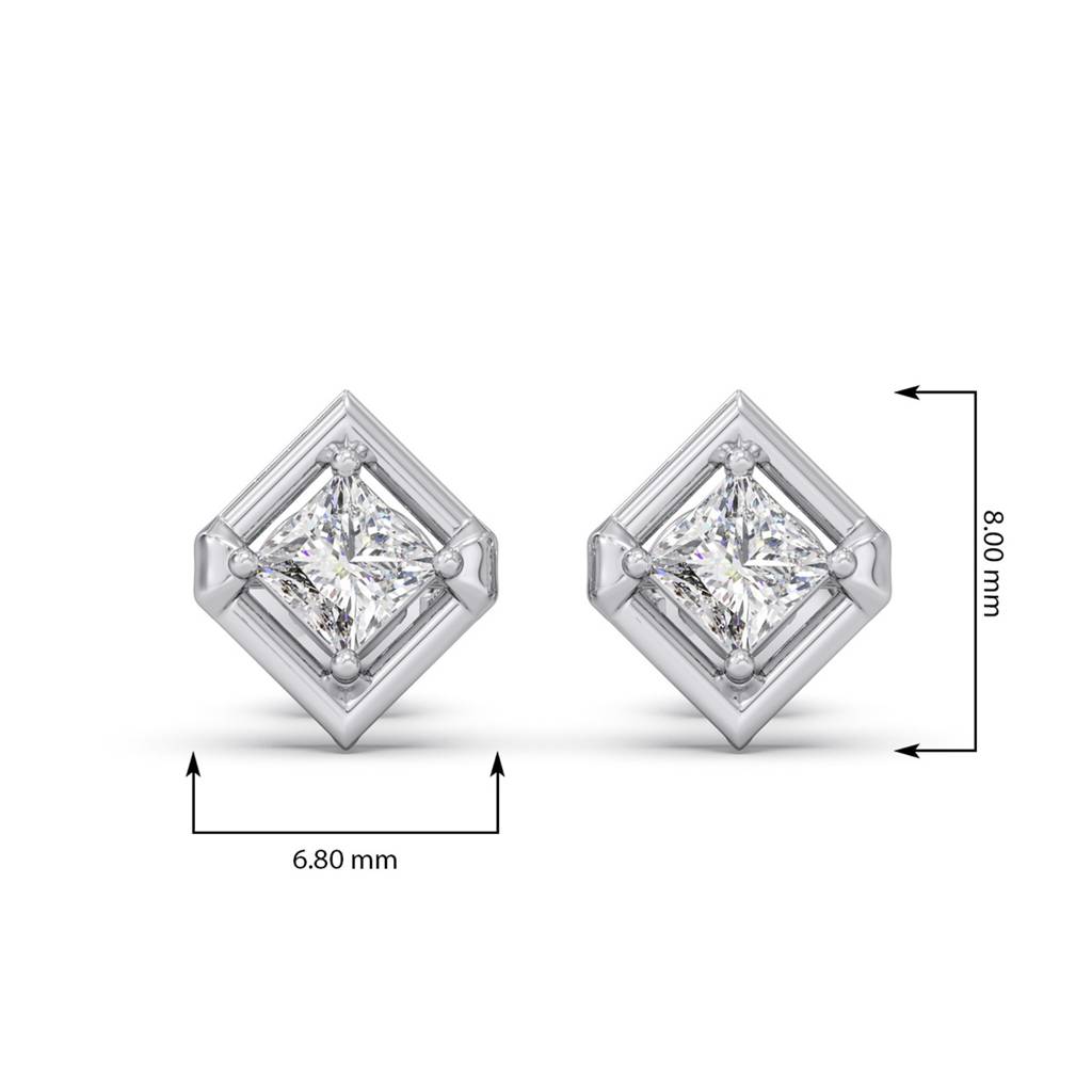 Rhombus Princess Solitaire Stud Earrings Yellow Gold And 0.338 Ct Lab Grown Diamond Earring For Women| Stud Earrin : LJ-E00399