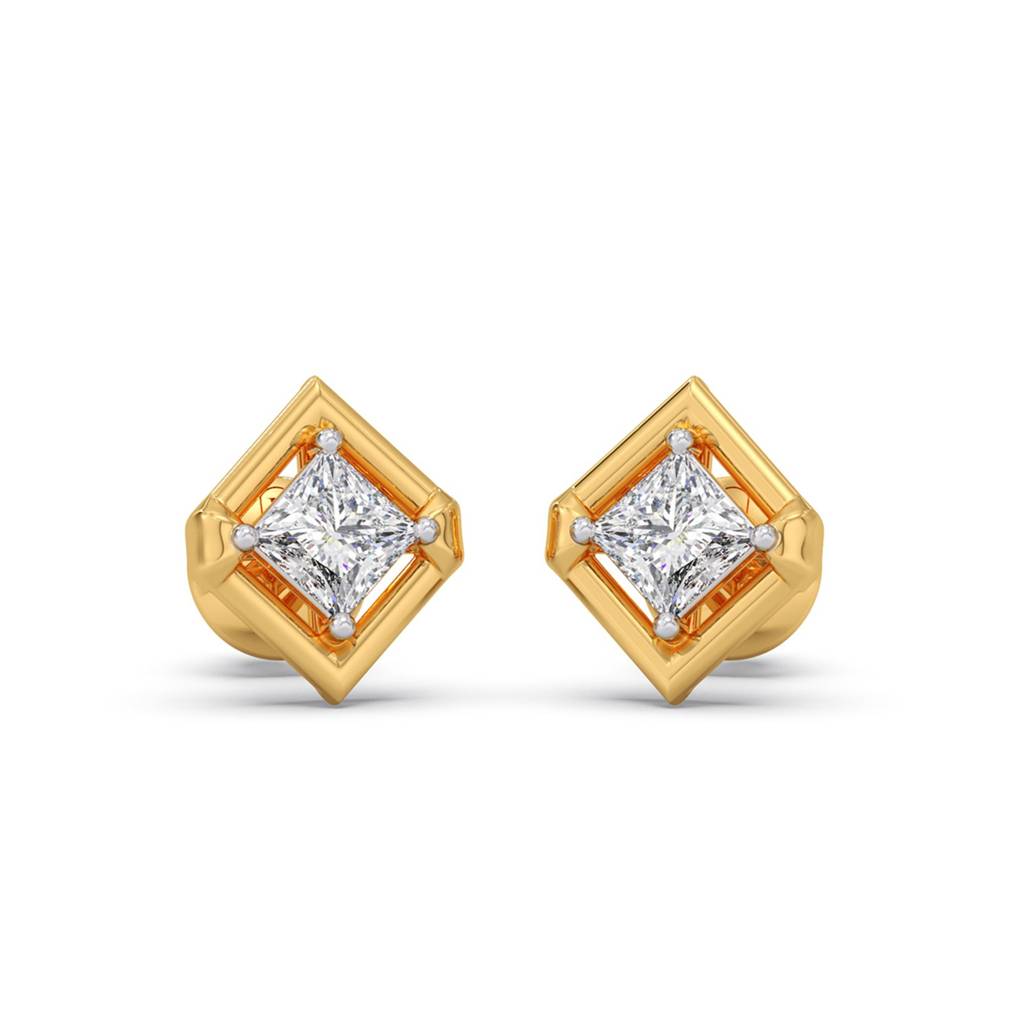 Rhombus Princess Solitaire Stud Earrings Yellow Gold And 0.338 Ct Lab Grown Diamond Earring For Women| Stud Earrin : LJ-E00399