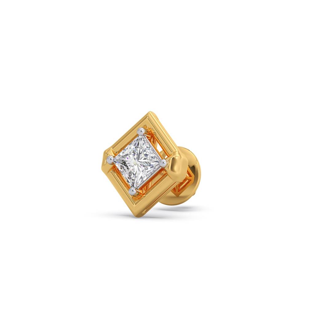 Rhombus Princess Solitaire Stud Earrings Yellow Gold And 0.338 Ct Lab Grown Diamond Earring For Women| Stud Earrin : LJ-E00399
