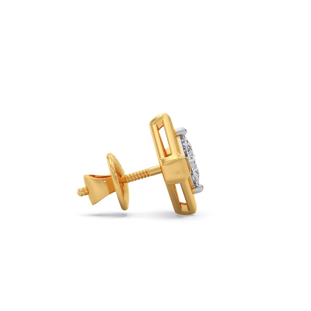 Rhombus Princess Solitaire Stud Earrings Yellow Gold And 0.338 Ct Lab Grown Diamond Earring For Women| Stud Earrin : LJ-E00399