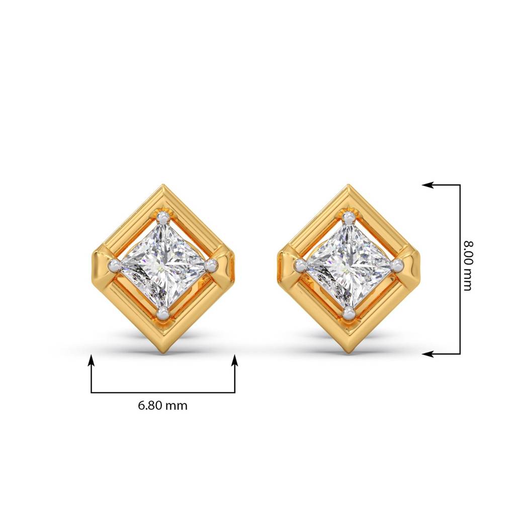 Rhombus Princess Solitaire Stud Earrings Yellow Gold And 0.338 Ct Lab Grown Diamond Earring For Women| Stud Earrin : LJ-E00399