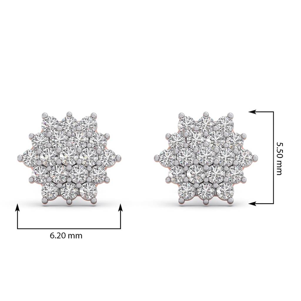 Flower Vvs-Vs Ef Lab Grown Diamond Cluster Stud Earrings | Bis Hallmark And Igi Certificate | South Screw | For Wo : LJ-E00622
