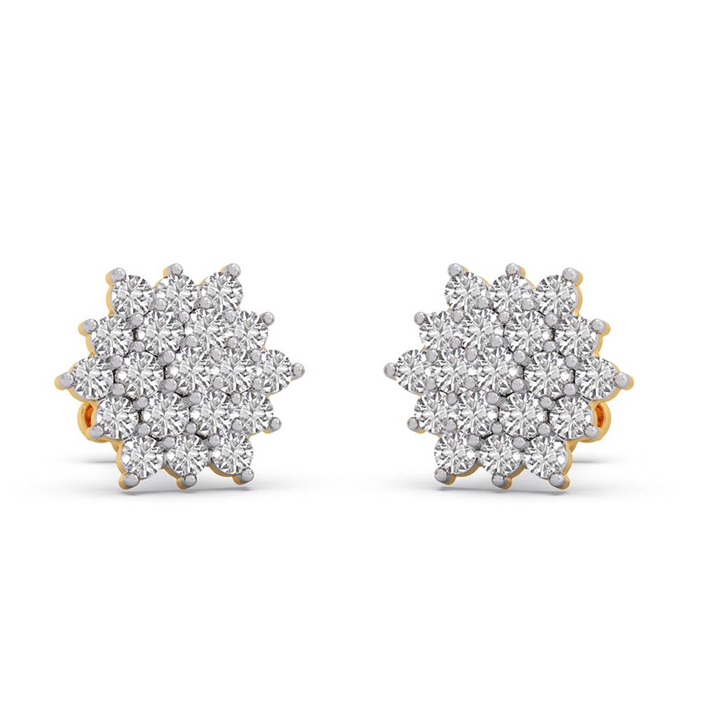 Flower Vvs-Vs Ef Lab Grown Diamond Cluster Stud Earrings | Bis Hallmark And Igi Certificate | South Screw | For Wo : LJ-E00622