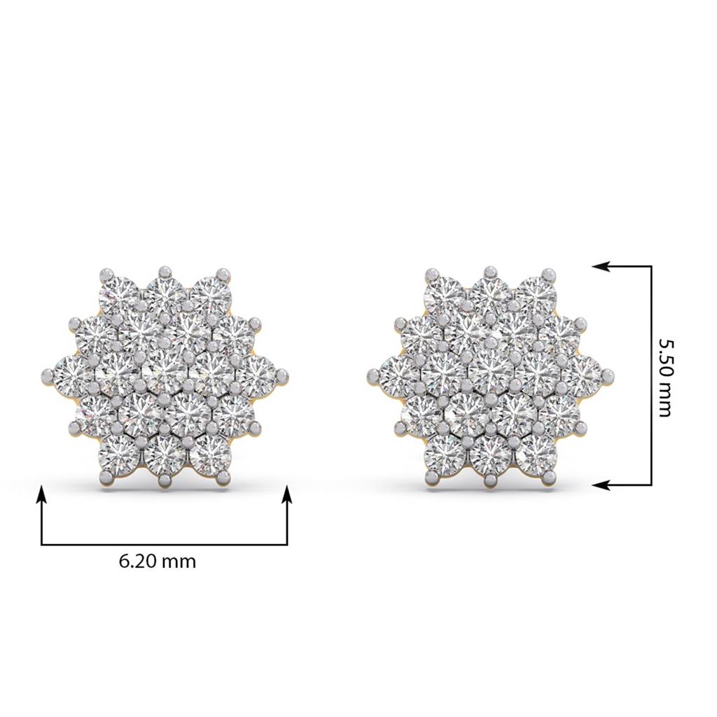 Flower Vvs-Vs Ef Lab Grown Diamond Cluster Stud Earrings | Bis Hallmark And Igi Certificate | South Screw | For Wo : LJ-E00622