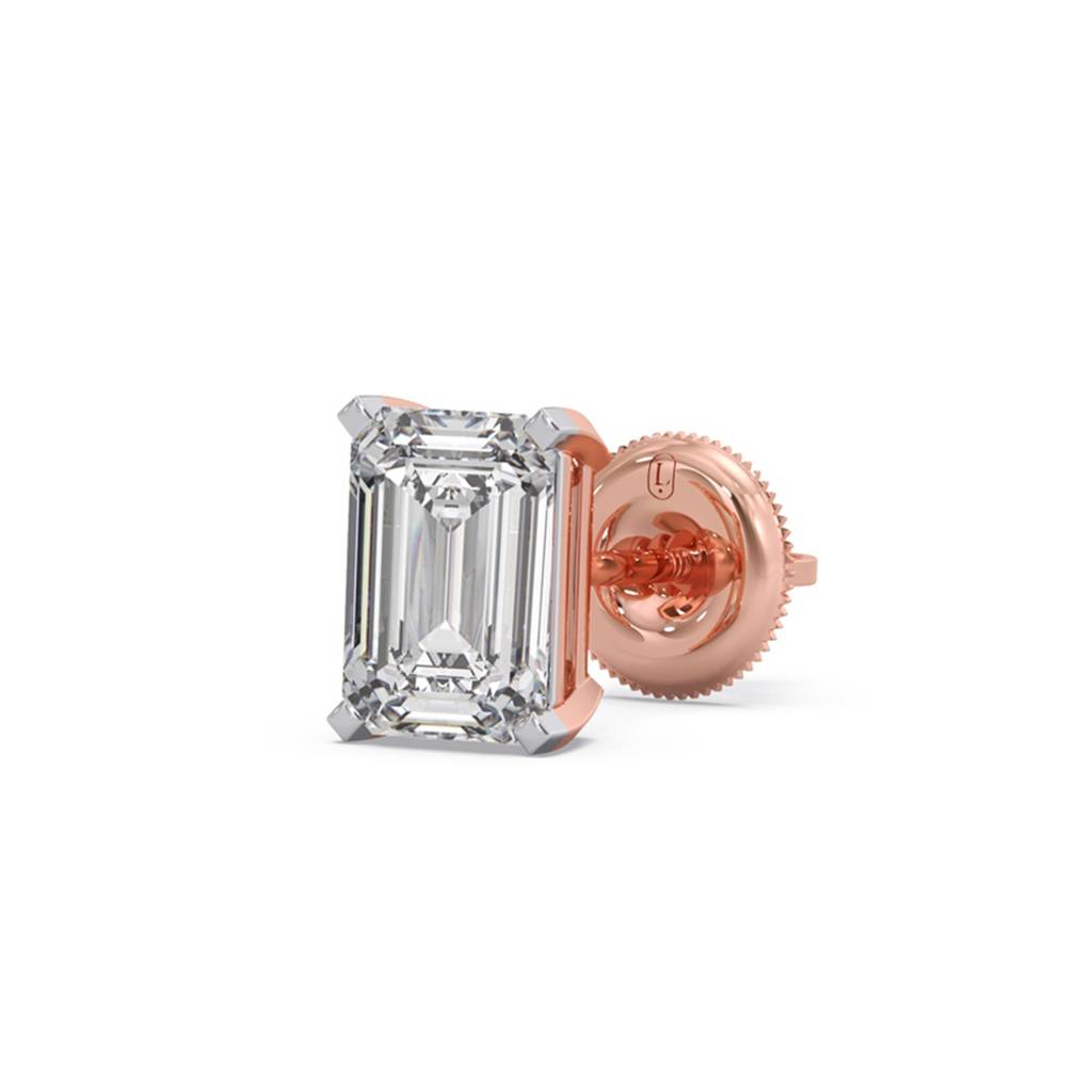 Emerald Solitaire Men'S Stud | Bis And Igi Certified Fine Jewelry | Bombay Screw | 14Kt Yellow Gold | Lab Grown Cv : LJ-ME0014