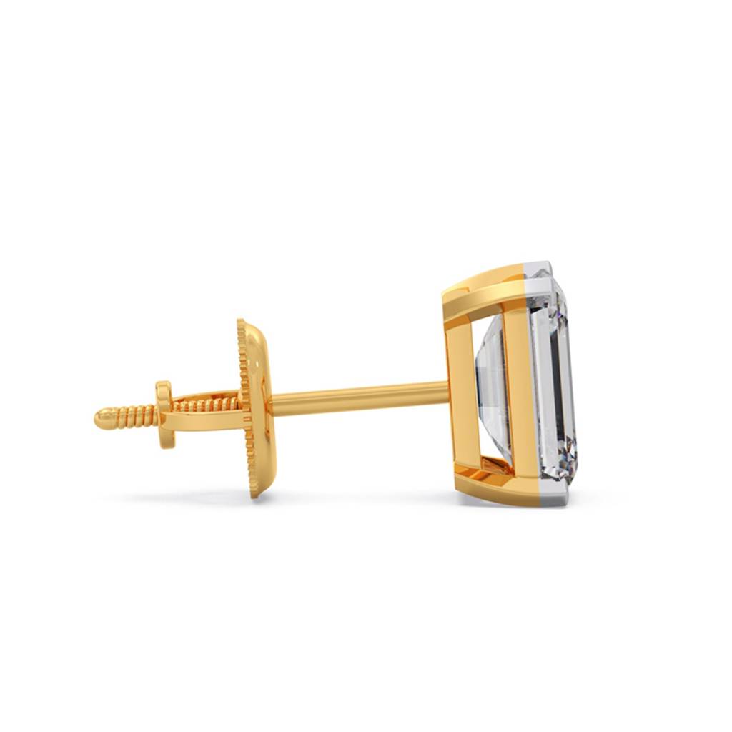 Emerald Solitaire Men'S Stud | Bis And Igi Certified Fine Jewelry | Bombay Screw | 14Kt Yellow Gold | Lab Grown Cv : LJ-ME0014
