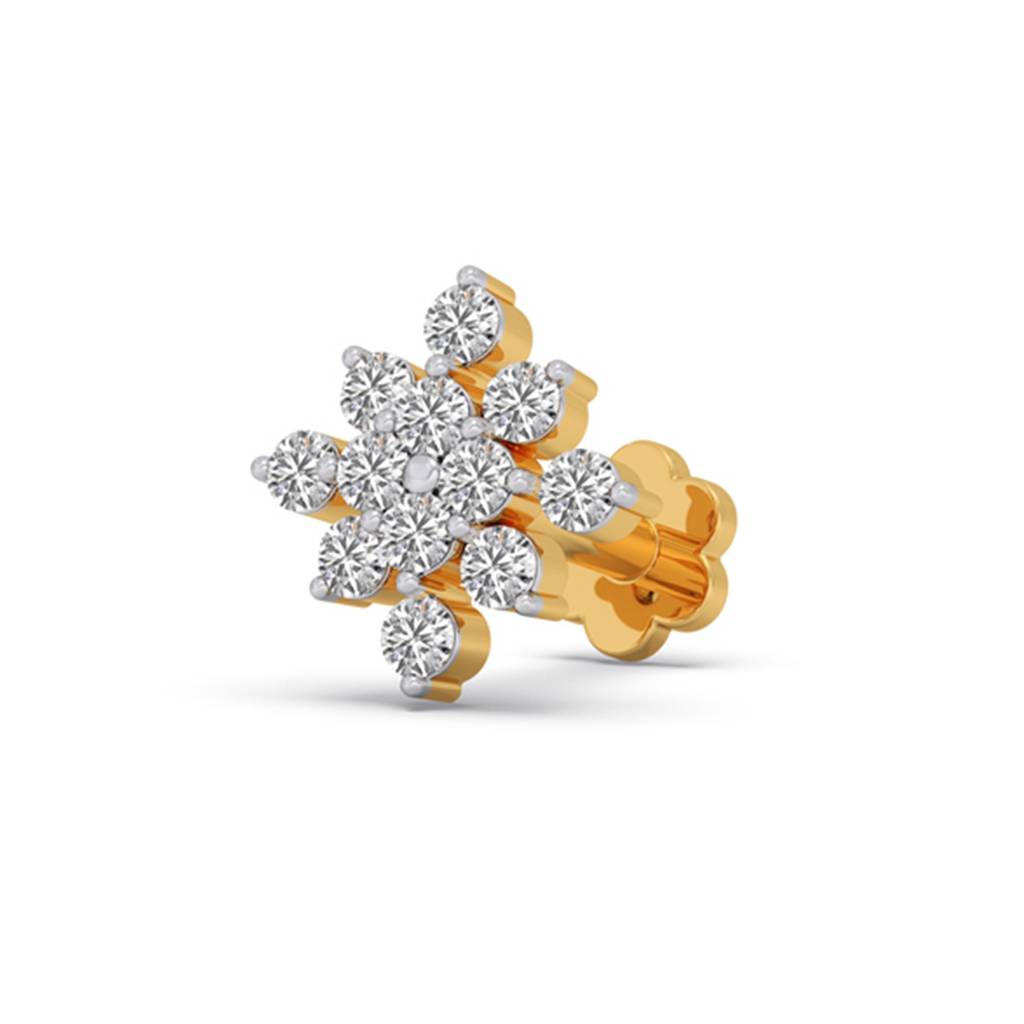 14K Gold Nosepin For Women With 0.076 Ct Lab Grown Diamonds |South Screw | Bis Hallmark | Igi Certificate| Daily W : LJ-NP0072