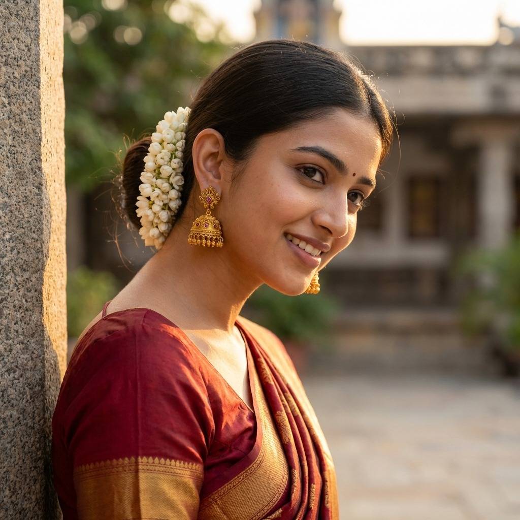 Traditional South Indian Bridal Temple Jhumka Earrings With Antique Gold Finish : R-1157