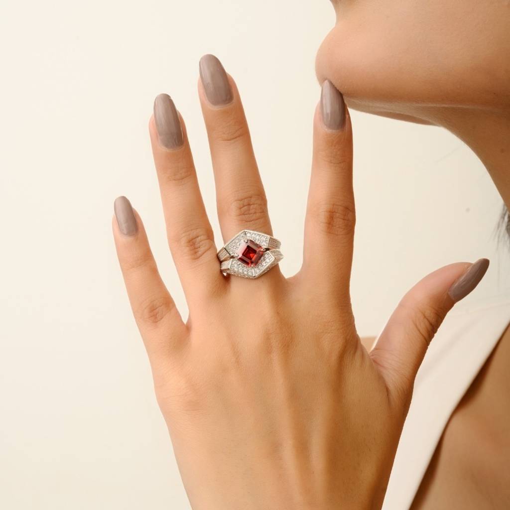 925 Silver Ring For Women - Sparkle Red Ruby Cz Diamonds In White Gold Finish : LM146