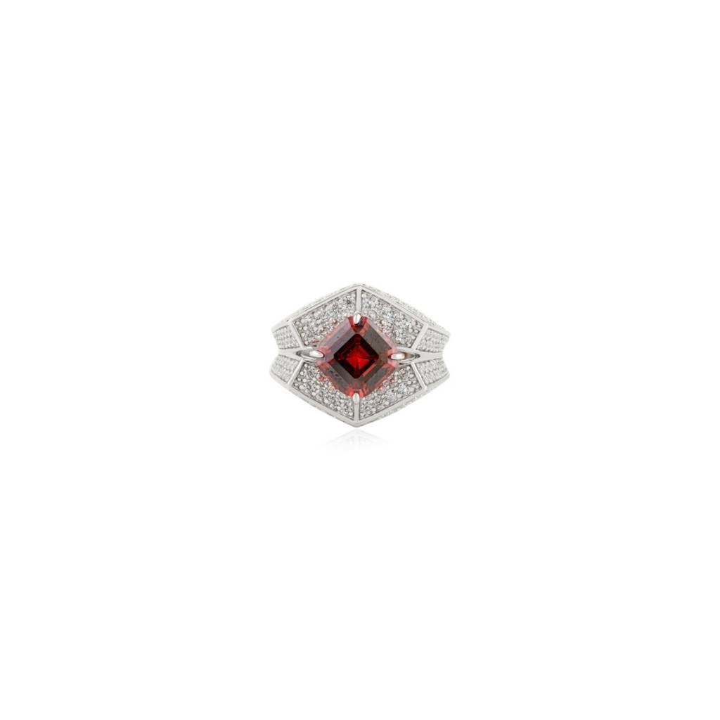 925 Silver Ring For Women - Sparkle Red Ruby Cz Diamonds In White Gold Finish : LM146