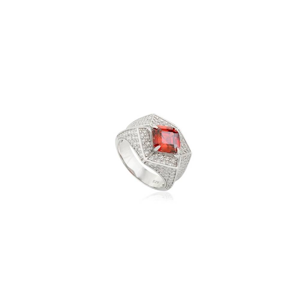 925 Silver Ring For Women - Sparkle Red Ruby Cz Diamonds In White Gold Finish : LM146