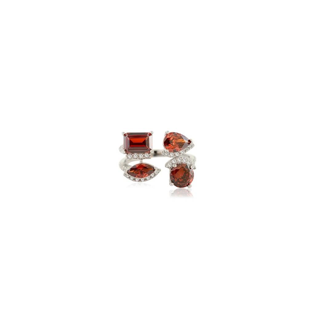 925 Silver Open Ring For Women With 4 Red Cz Diamonds In White Gold Finish : LM147