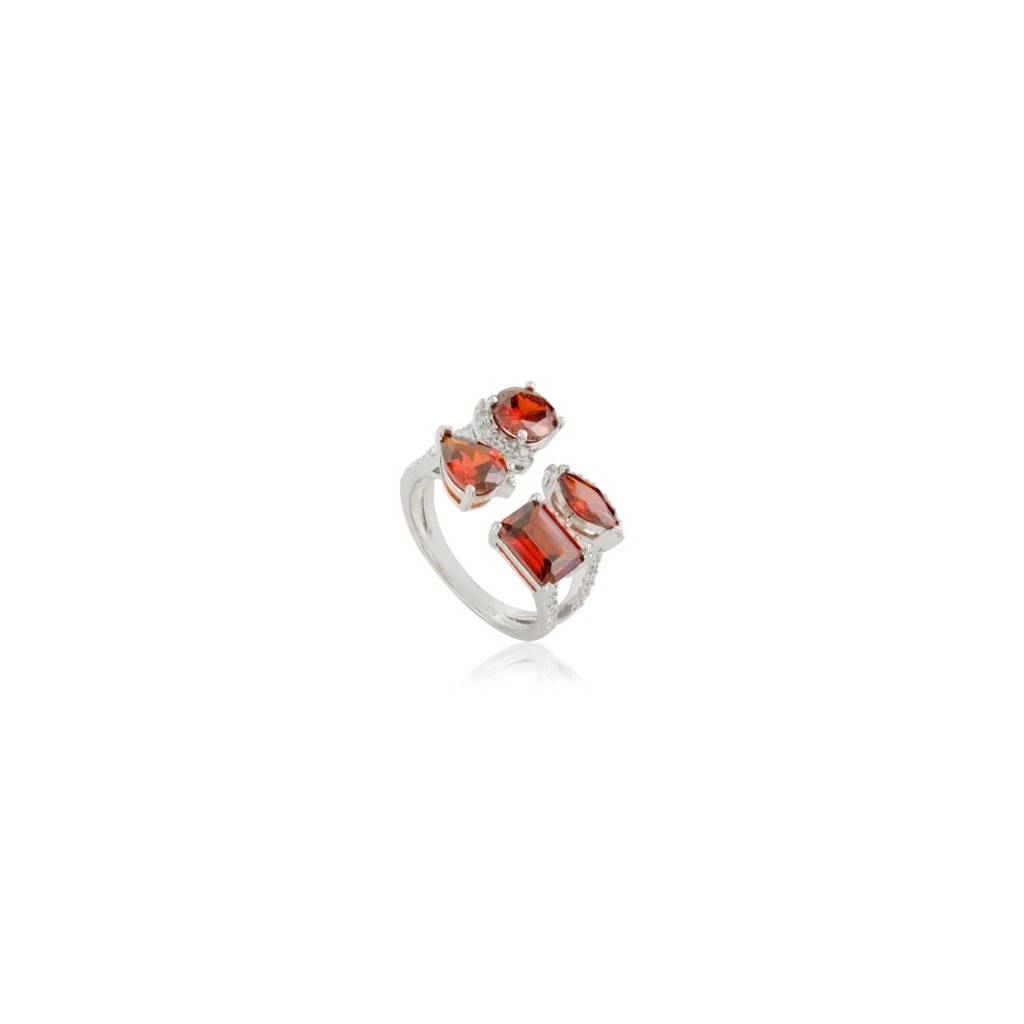 925 Silver Open Ring For Women With 4 Red Cz Diamonds In White Gold Finish : LM147